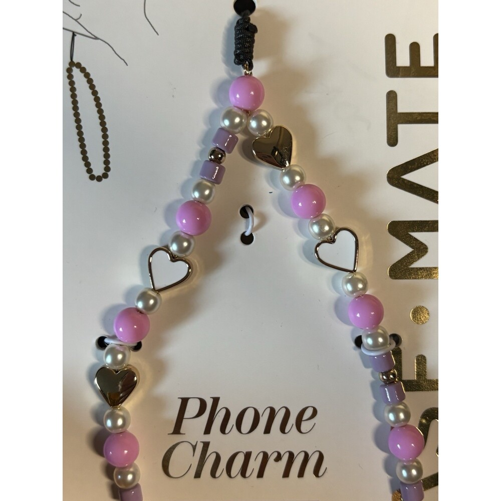 Case-Mate Phone Charm Beaded Wristlet Pink Purple Gold Hearts Pearls - Picture 3 of 3
